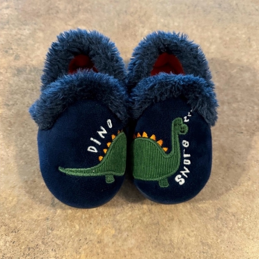 Wonder Nation Fun, Cozy & Soft Navy Dino Slippers Toddler Size 5/6